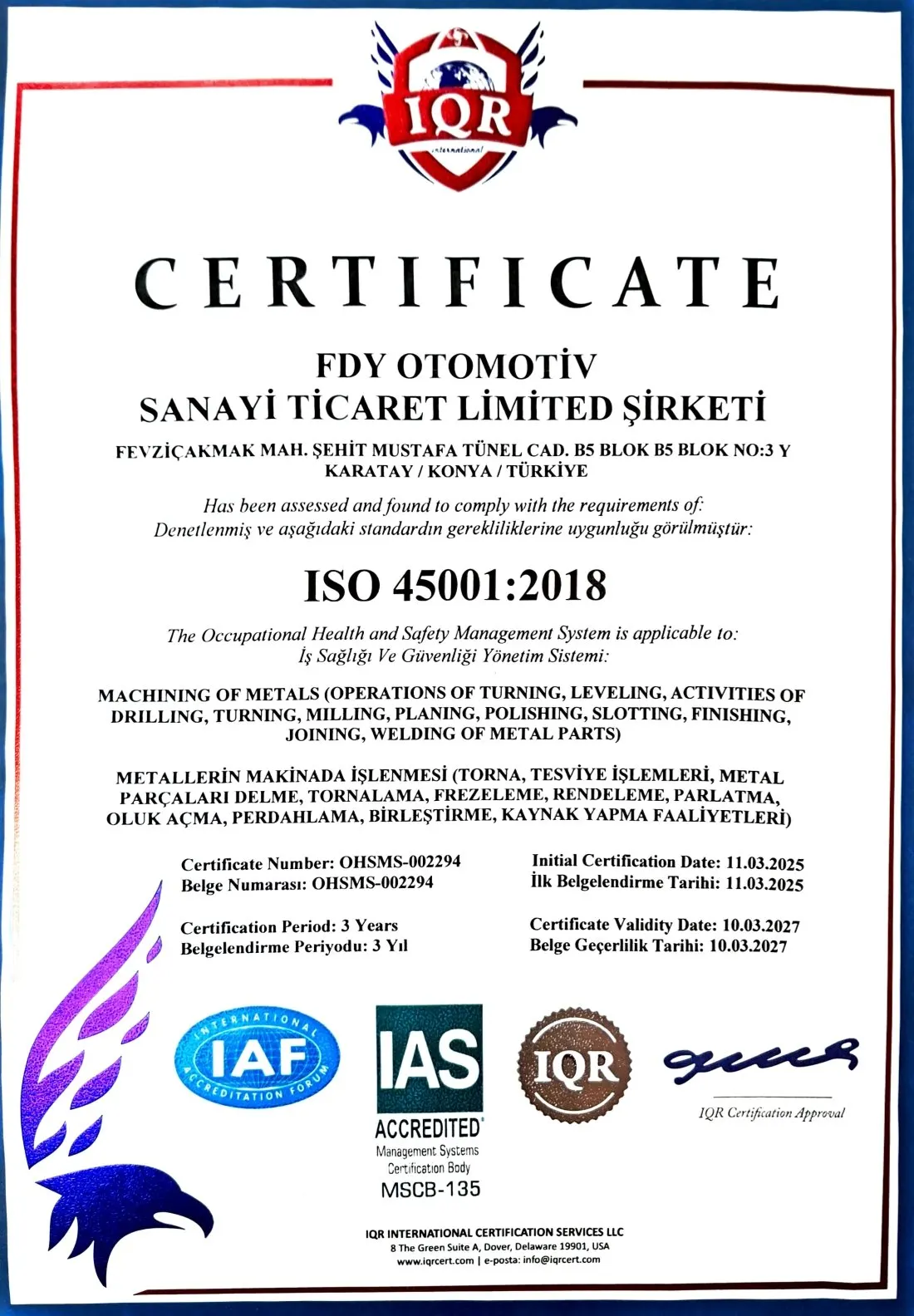 Certificat ISO FDY Automotive — photo 3